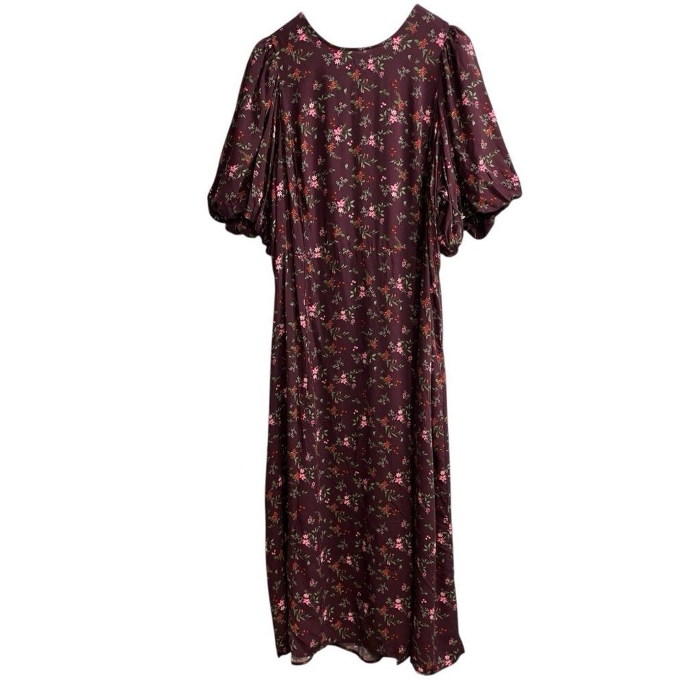 Old‎ Navy Dress Burgundy Floral Smocked Maxi Open Back Womens 4X Dark Cottage